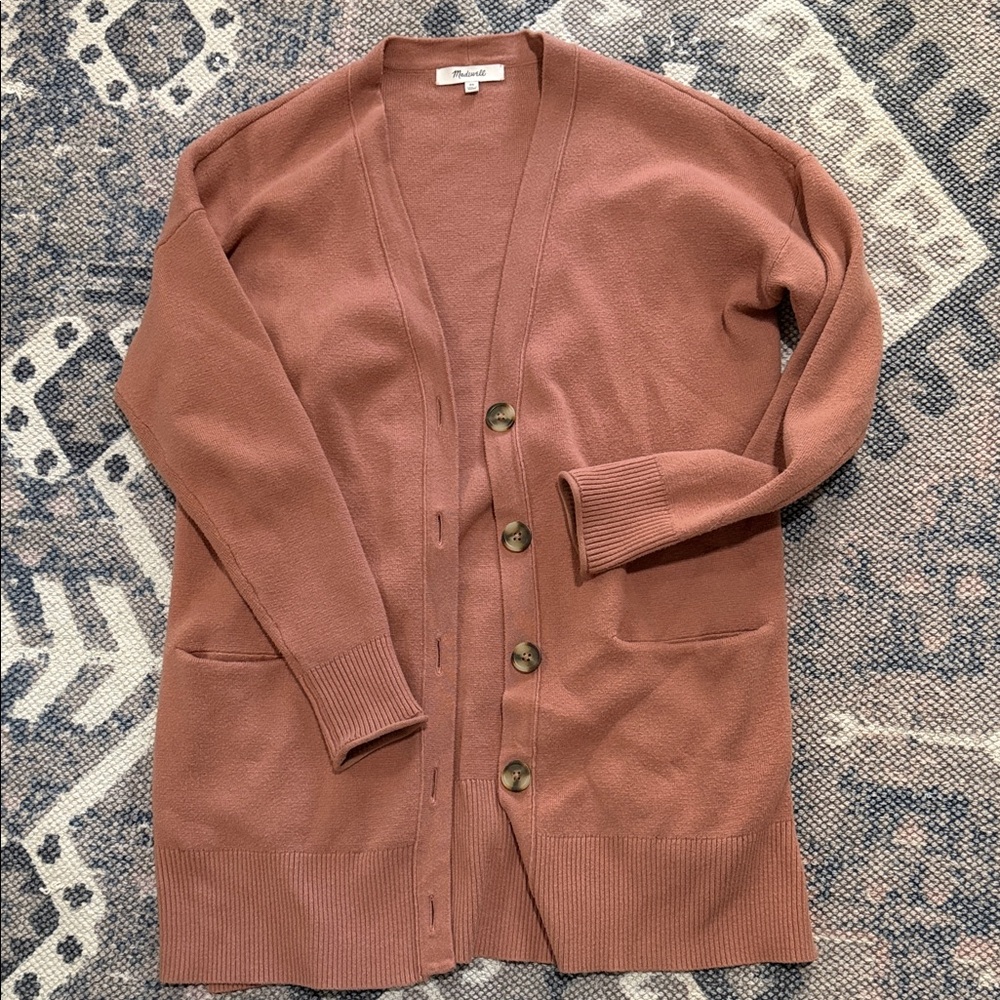 Madewell XS Rosewood Mauve Miller Cardigan Button Up cotton Sweater Womens